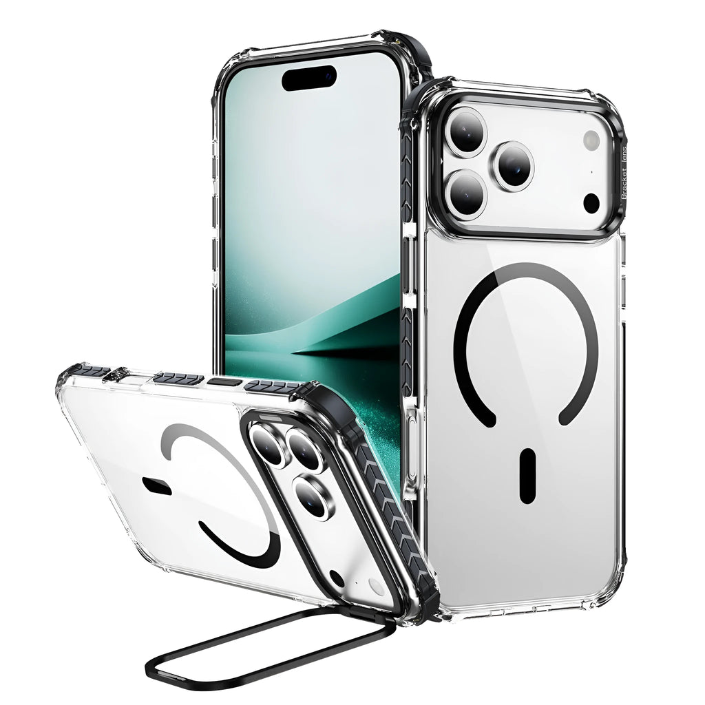 Rainbow No 1 transparent magnetic suction shockproof case for iPhone Pro models in black, blue, green, orange, and red.