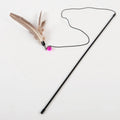 Wooden funny cat stick toy with large feathers and bell for interactive cat play