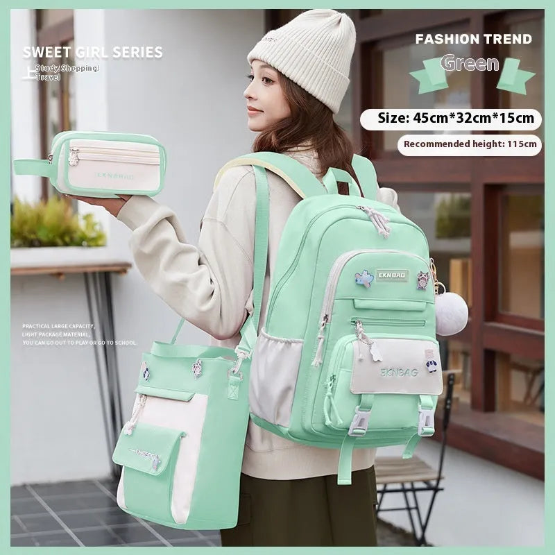 Waterproof girls school backpack in Oxford cloth with childlike cute design and curved shoulder straps