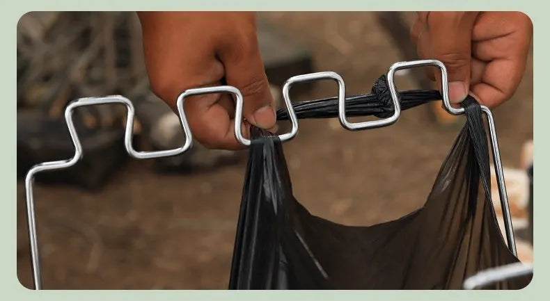 Stainless steel camping garbage bag bracket in Korean style design shown in black colour