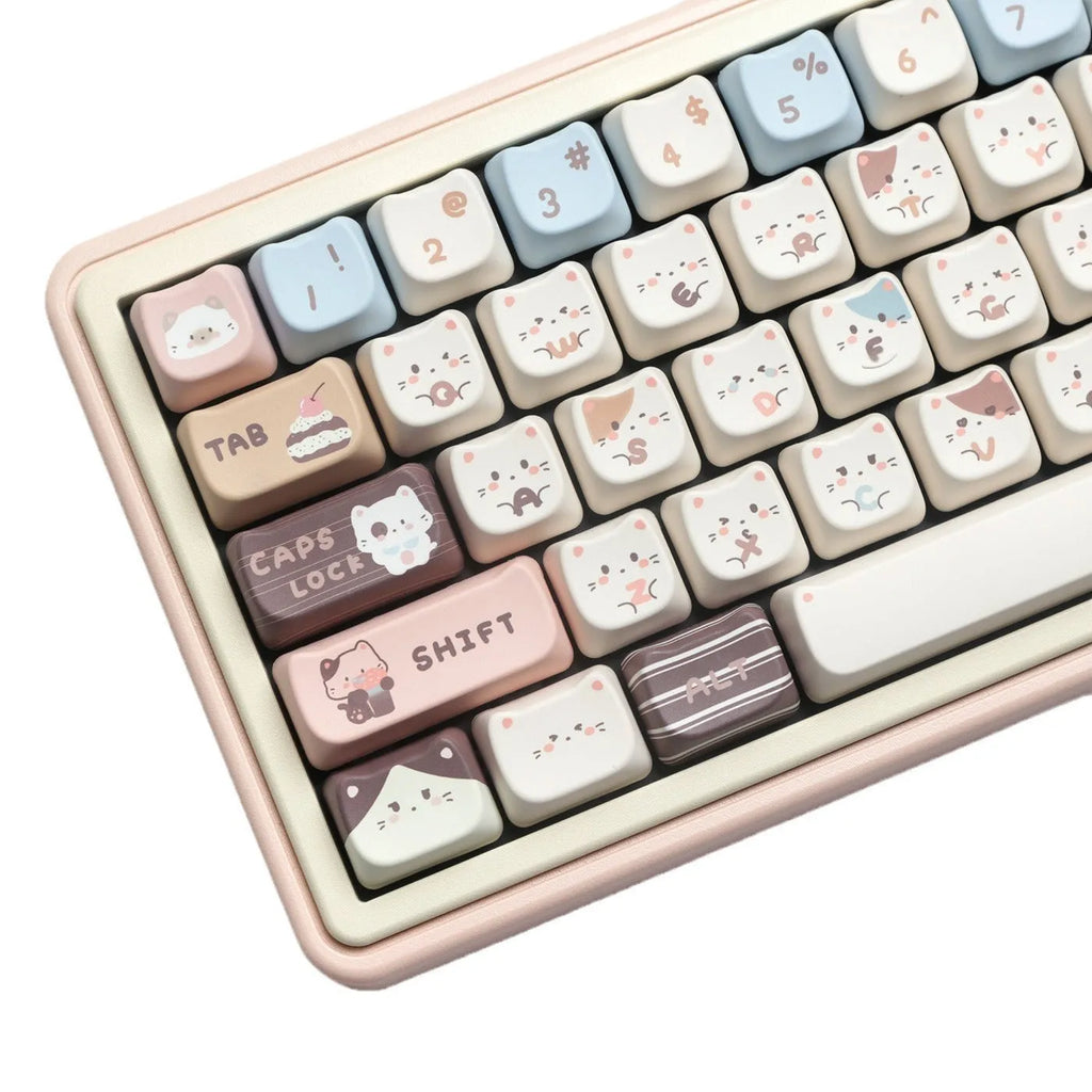 Sea salt cat themed PBT keycap set for mechanical keyboards showing the full 26-key layout.