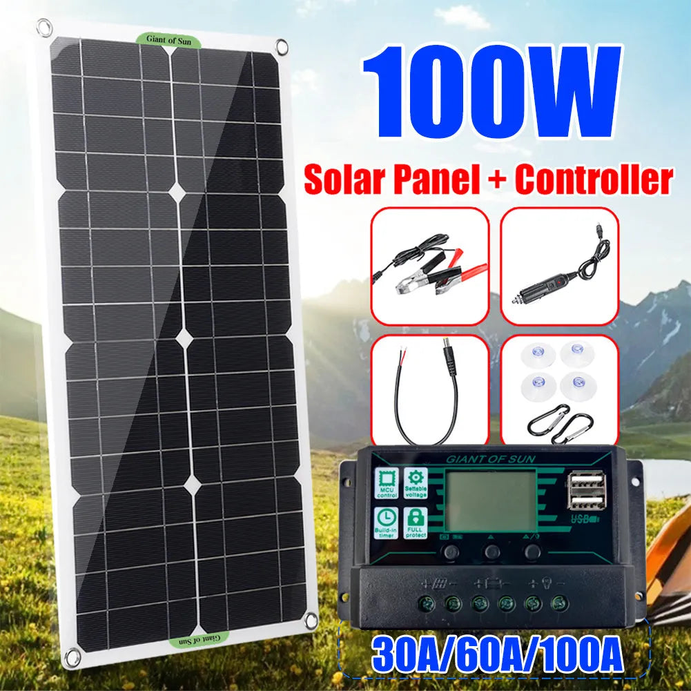 30W semi-flexible solar panel for outdoor USB charging and automotive battery power