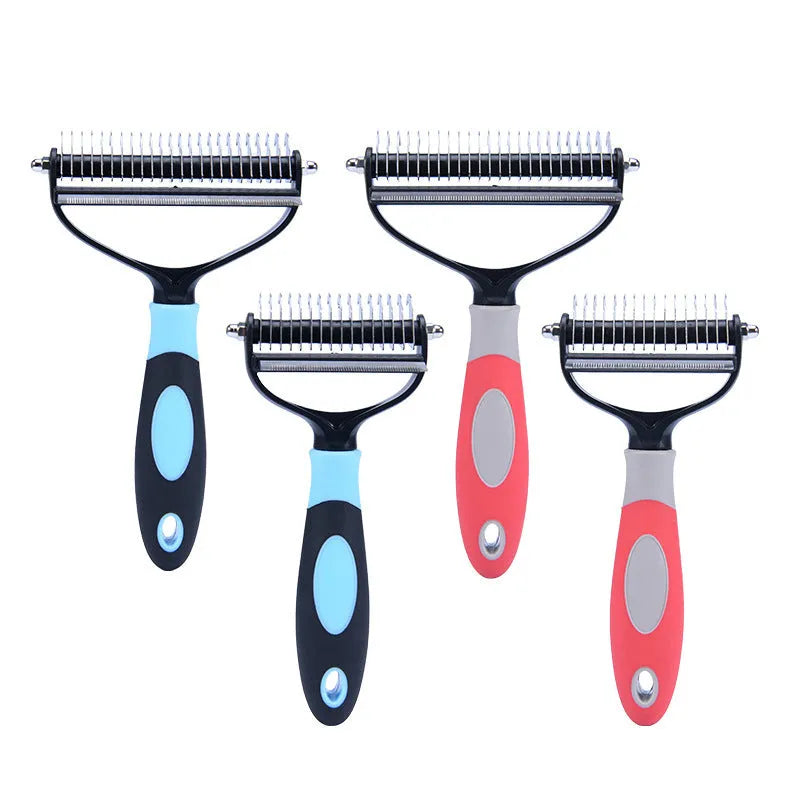 Dual purpose pet comb for dogs and cats, plastic construction, blue colour, large size, with comb teeth visible