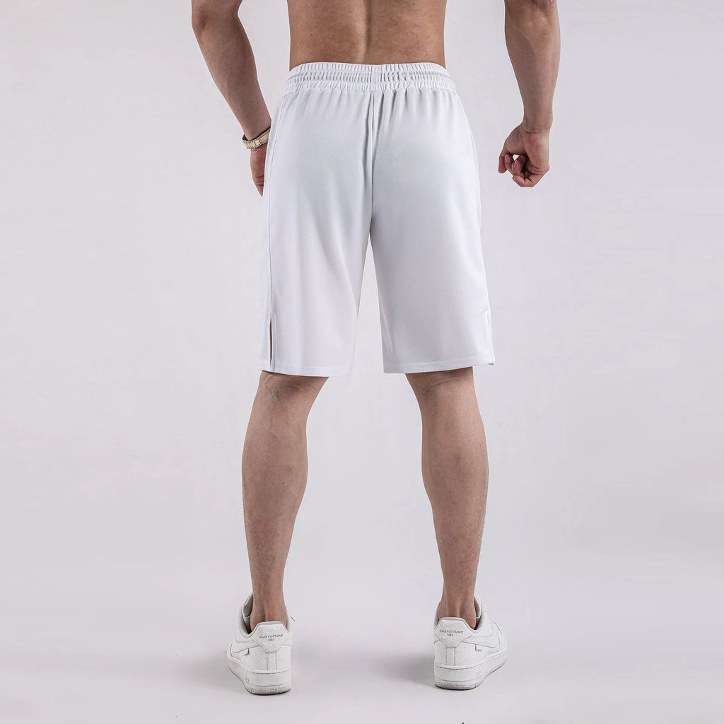 Men's black loose-fit quick-drying mesh casual shorts on a white background.