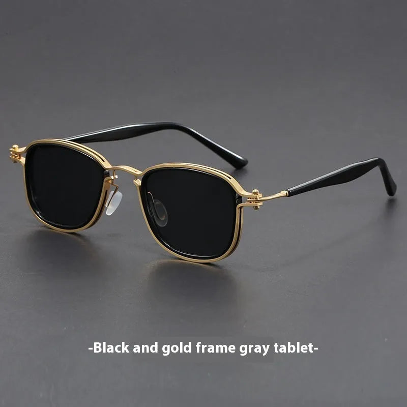 Retro square sunglasses with a hybrid metal and plastic frame, featuring decorative lightning patterns, shown in the Hawksbill Tea colour variant.