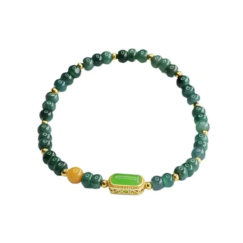 Natural stone blue water jade abacus bead bracelet with electroplated jasper and topaz geometric elements
