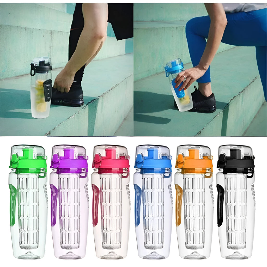 32oz Tritan fruit infuser water bottle with leakproof lid and removable fruit cup