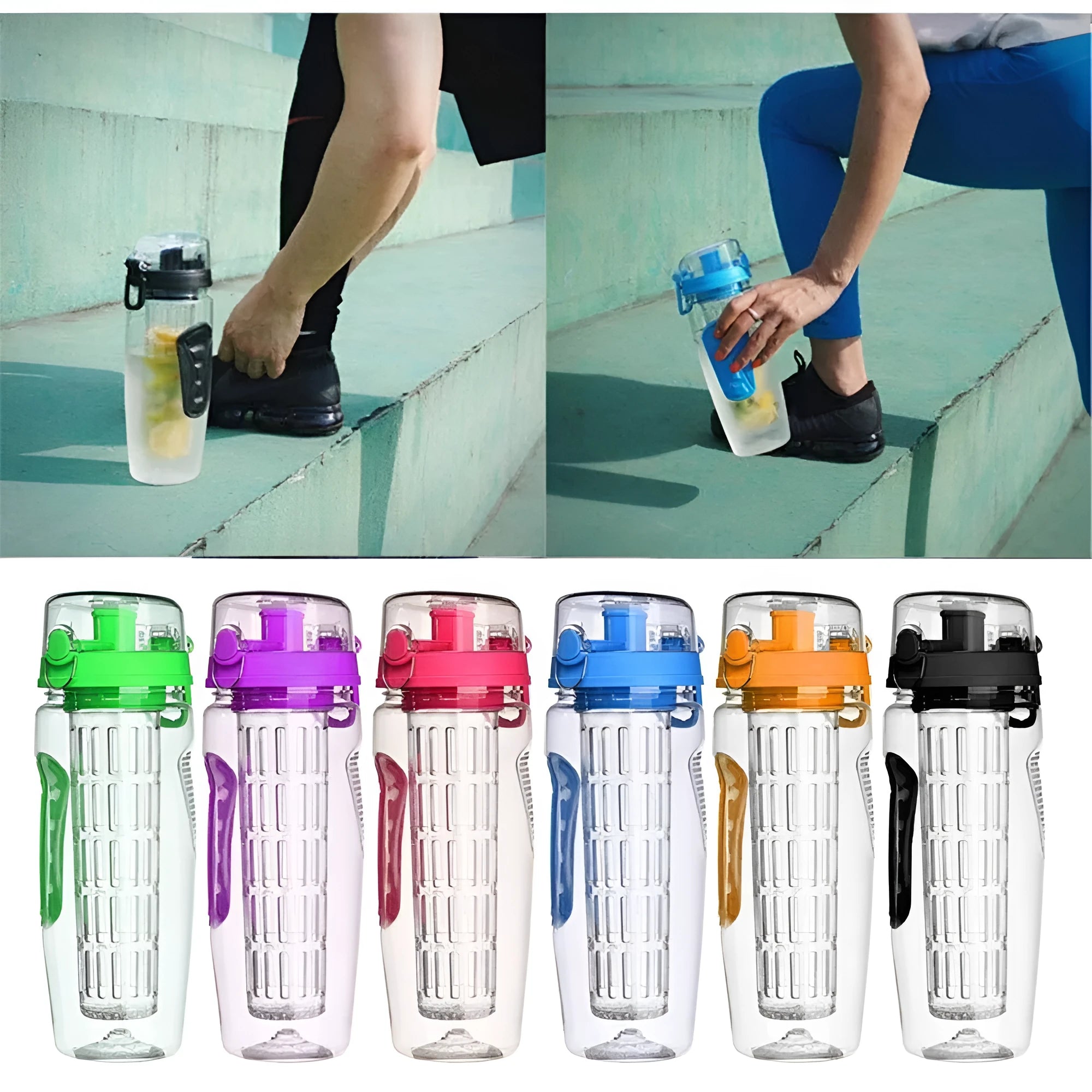 32oz Tritan fruit infuser water bottle with leakproof lid and removable fruit cup