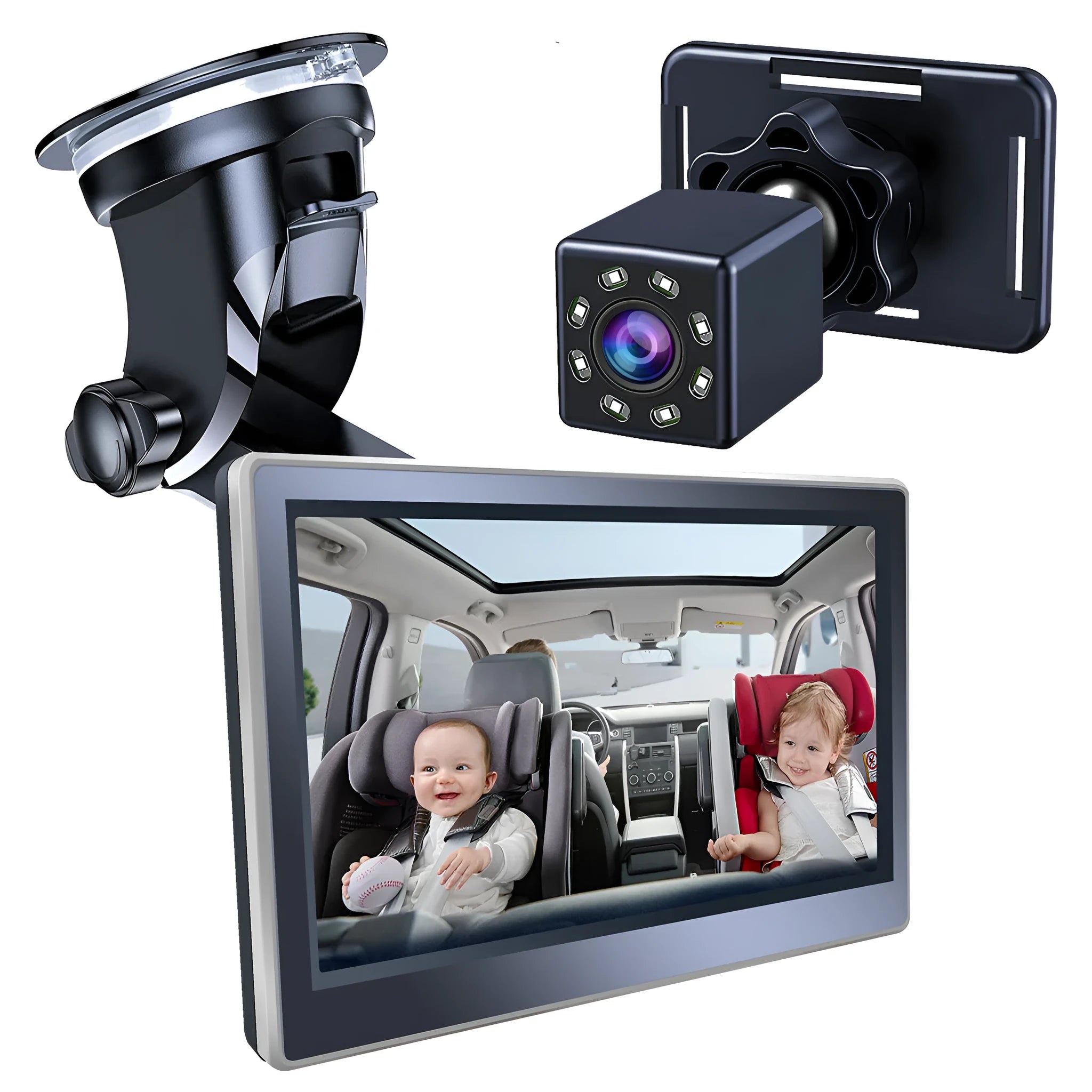 Car infant baby infrared night vision rearview mirror system with 5-inch monitor and wide-angle camera