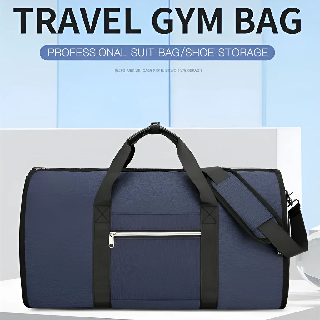 Black Oxford cloth storage bag with compartments for dry and wet item separation