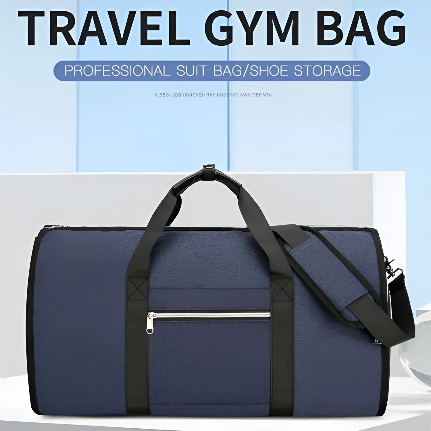 Black Oxford cloth storage bag with compartments for dry and wet item separation