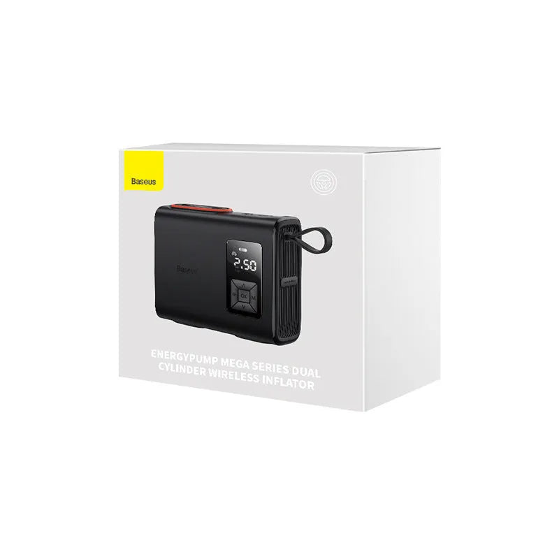 Black wireless car tyre inflator with compact design and LCD display