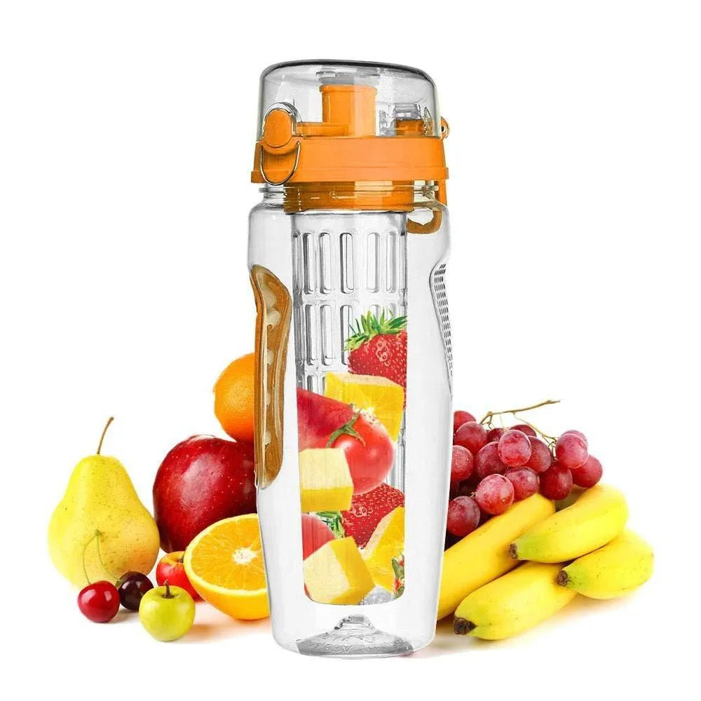 32oz Tritan fruit infuser water bottle with leakproof lid and removable fruit cup