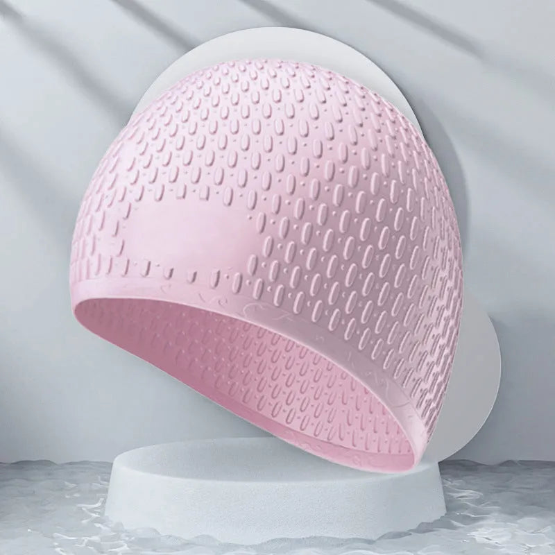 Solid colour silicone swimming cap for adults, shown in one of eight available colours including Tiffany Blue.