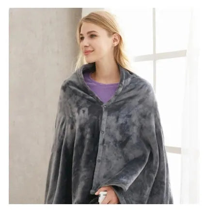 Dark grey USB heated coral fleece blanket showing soft texture and USB power cable.