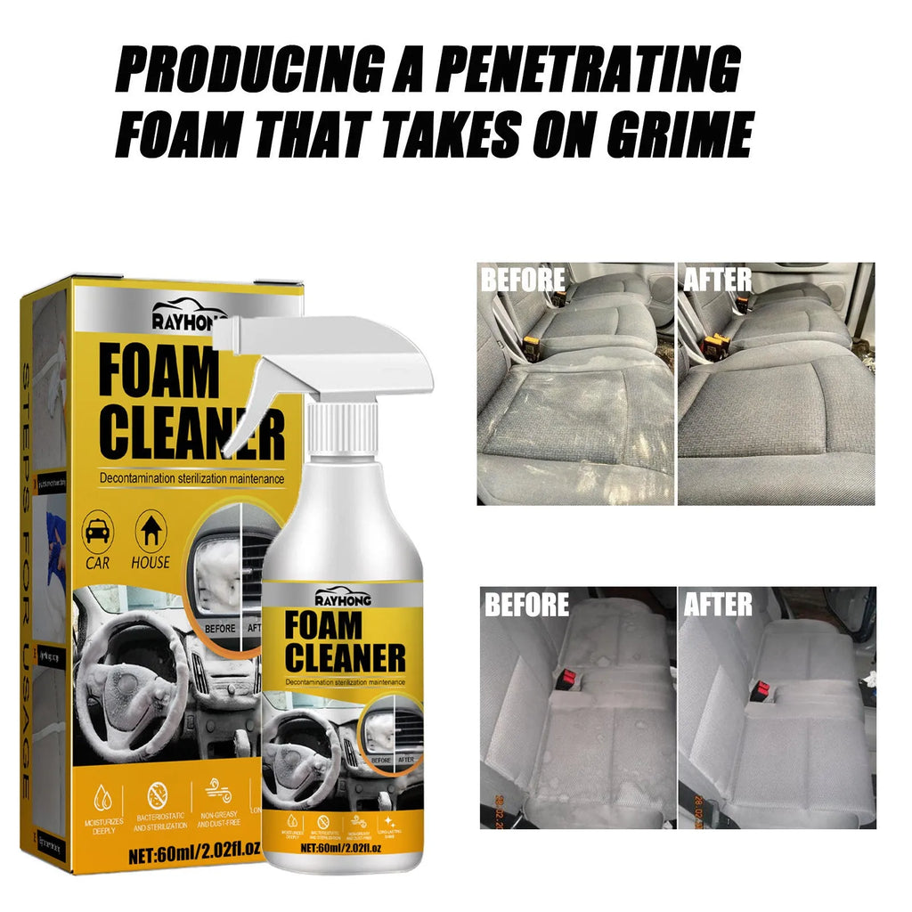 60ml car interior foamed cleaner with application sponge in 6x6x11cm packaging