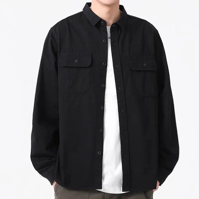 Design Sense men's loose fitting long sleeve cardigan style shirt in polyester fibre