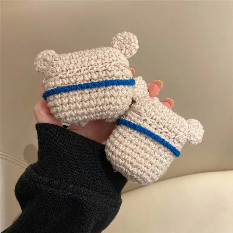 Hand-knitted koala bear backpack design Airpods protective case for Apple Airpods.