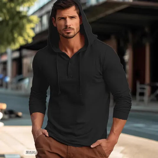 Casual cotton sports hoodie pullover top in dark blue, sized for European and American fits