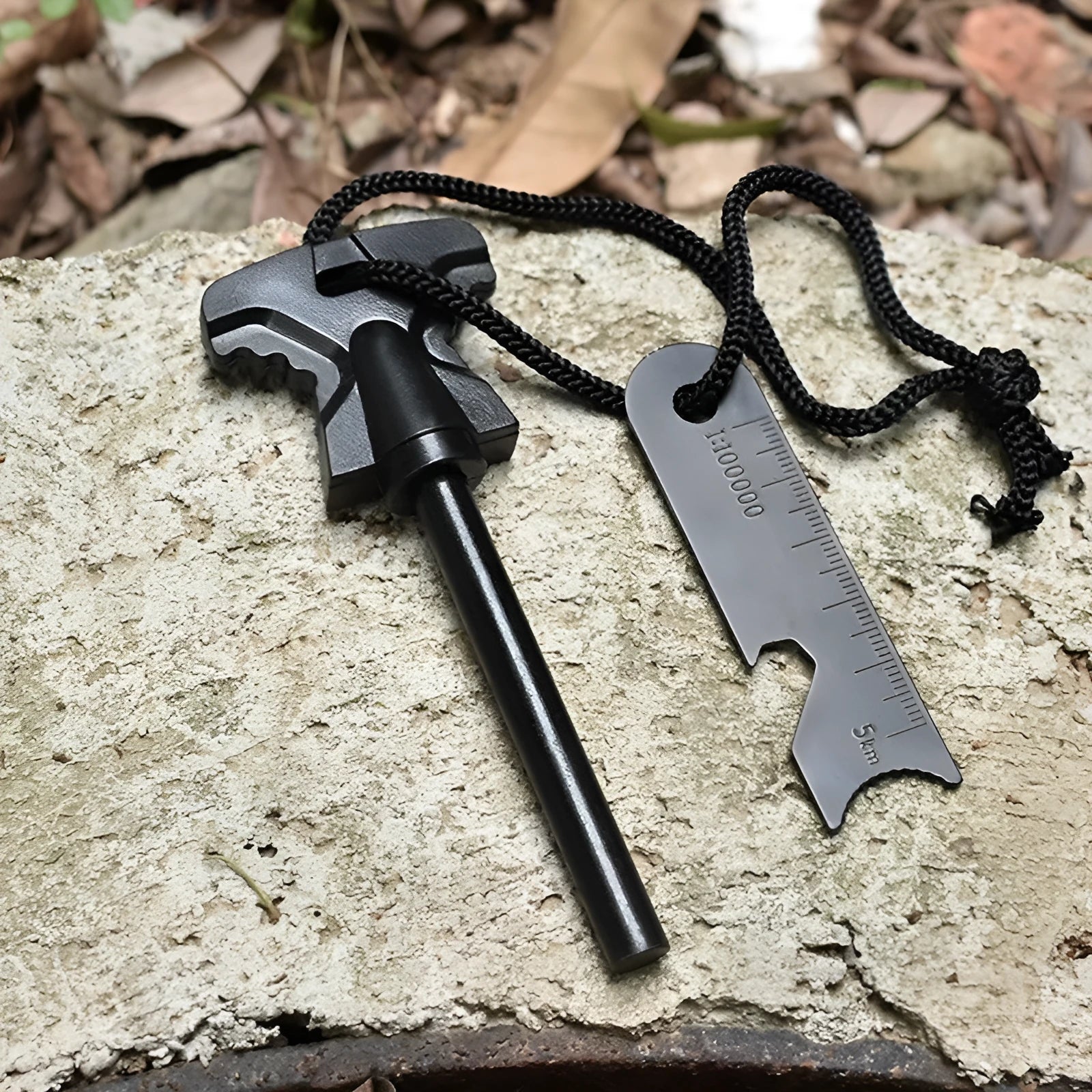 Butterfly-shaped stainless steel outdoor survival tool with firestone and bottle opener, 117mm long.