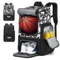 Black basketball training backpack with large 51cm capacity for sports equipment