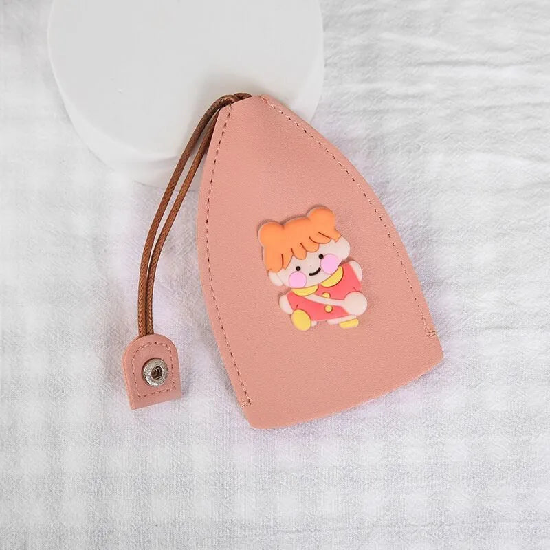 Colourful cartoon PU leather pull-out key case for car keys, shown open and closed