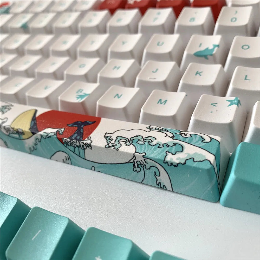 Coral Sea ocean pattern PBT keycaps for Xiaoyan mechanical keyboards with five-sided dye-sublimation