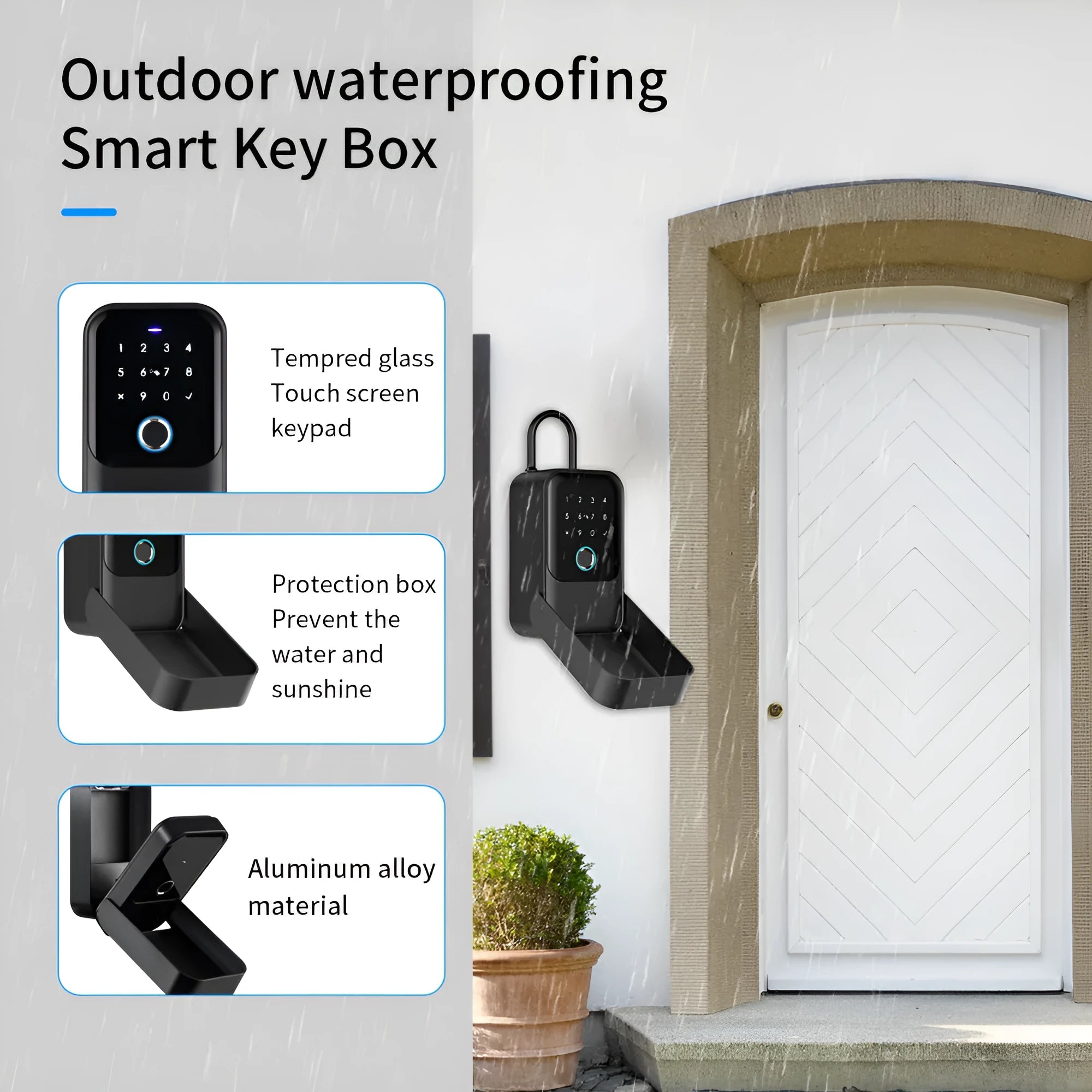 Smart key box with fingerprint reader, keypad, and card slot for access control