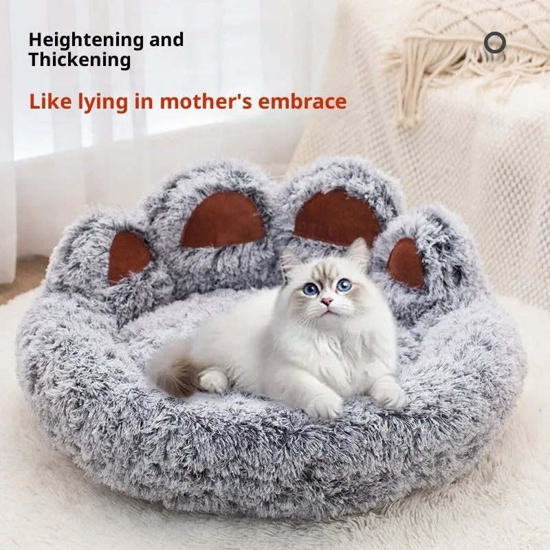 Plush thickened dog bed in double silk coffee with hand-shaped brush finish, available in 50cm to 100cm diameter sizes