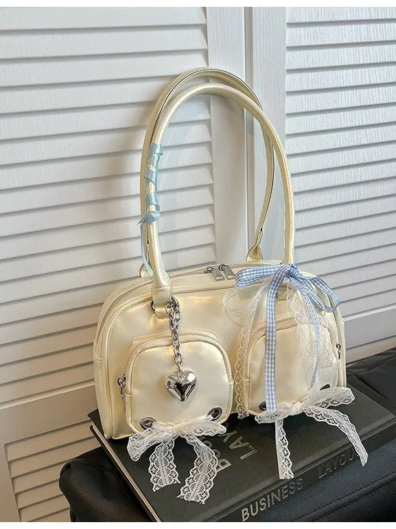 Soft PU casual shoulder bag in horizontal square shape with double straps and mobile phone compartment