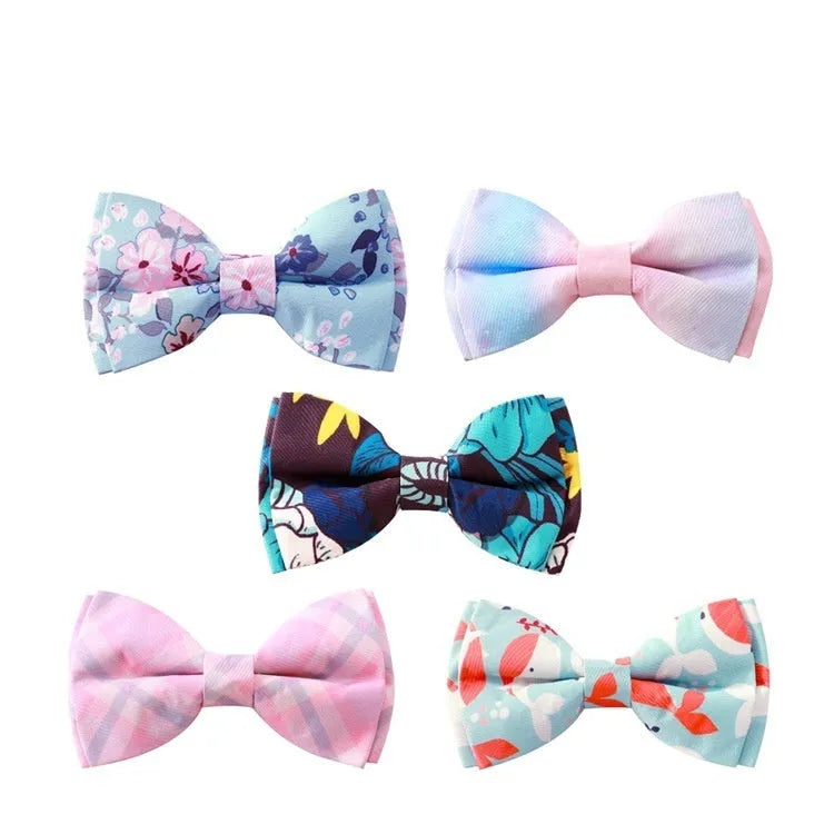 Rose gold buckle pet collar with bow decoration in multiple colour patterns