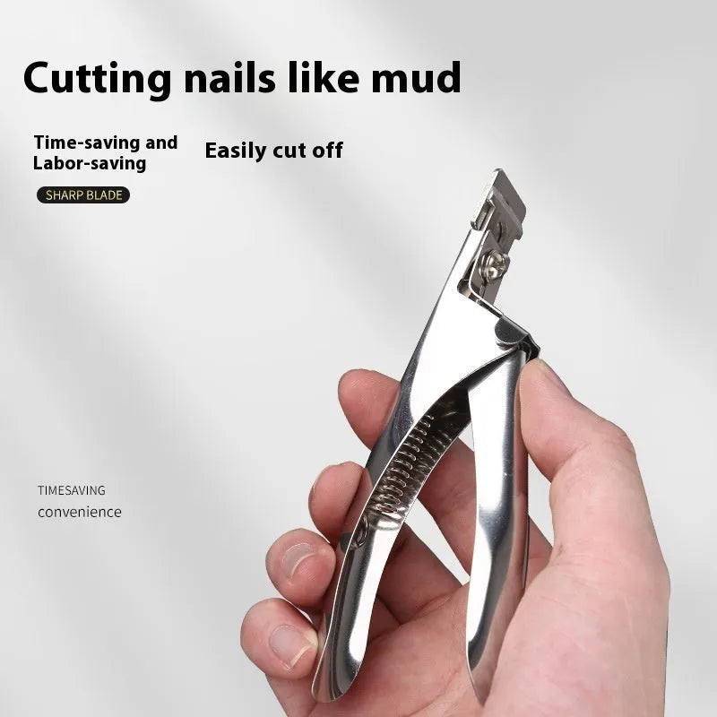 Stainless steel U-shaped nail scissors with an electrophoretic coated handle.