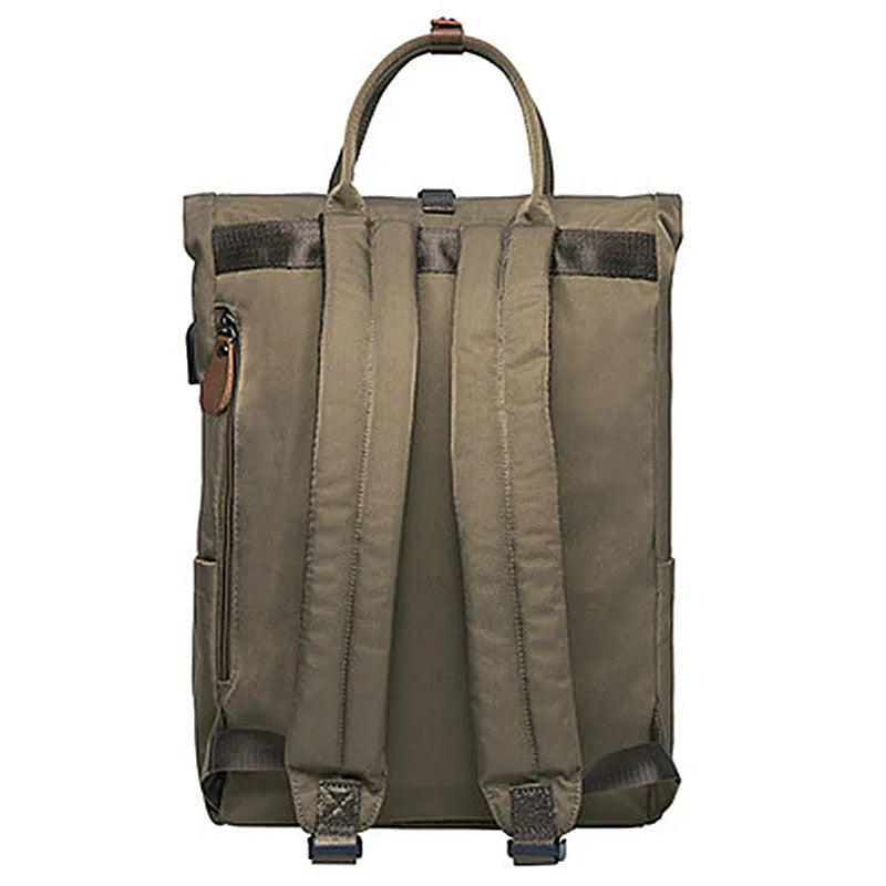 Black casual polyester backpack with cover opening, showing laptop pocket and under 20-litre capacity.