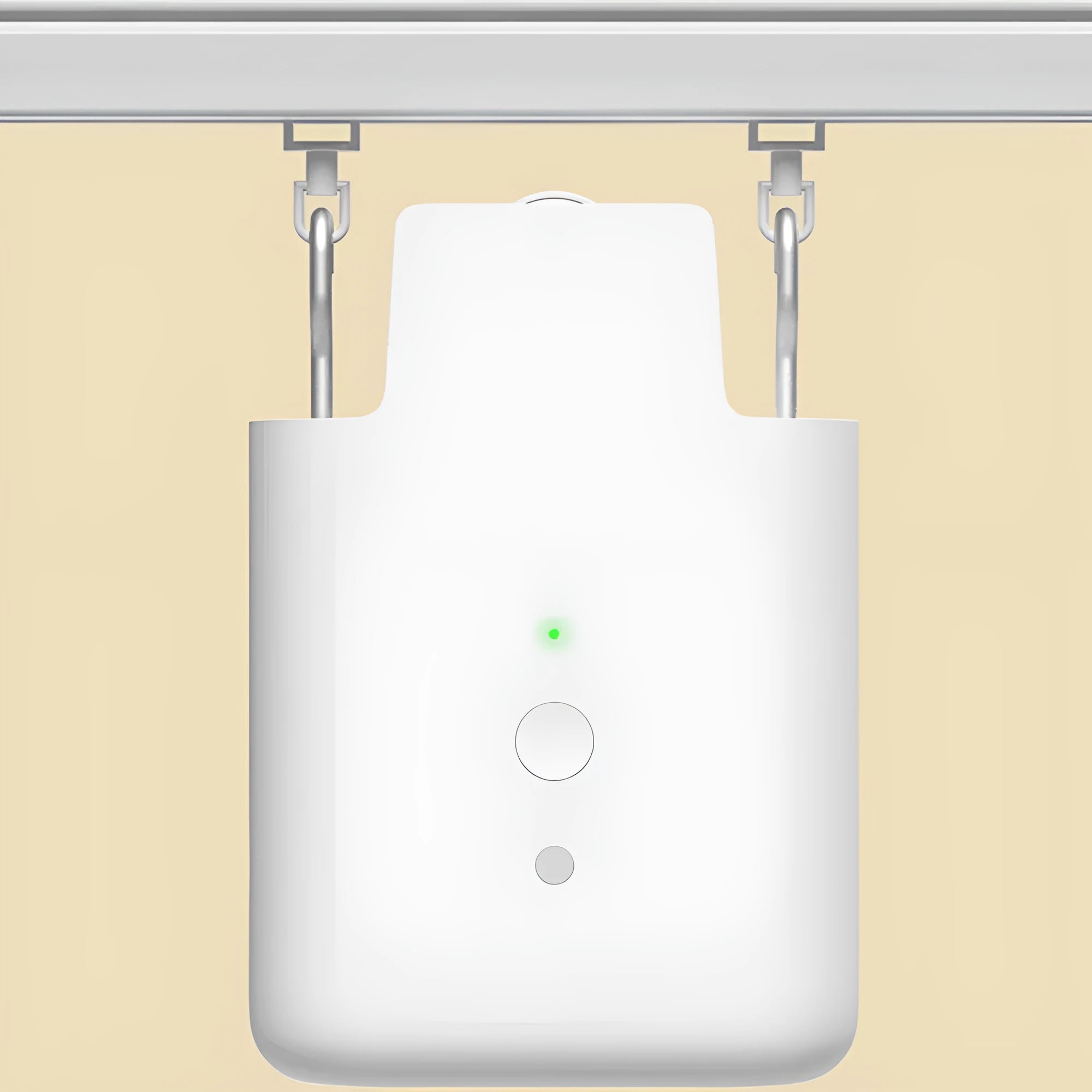 White USB-powered electric curtain opener unit with automatic open and close function.