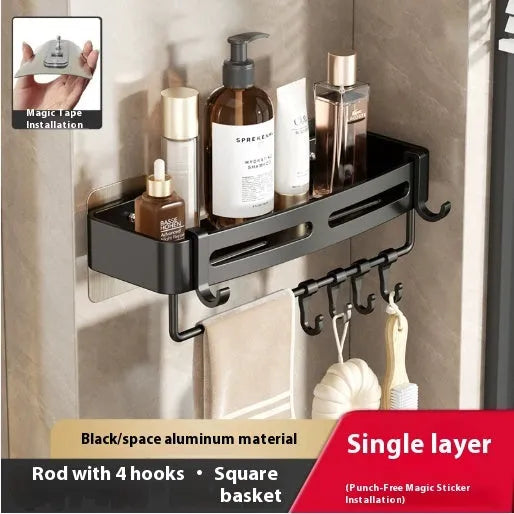 Gun gray metal triangle bathroom corner rack with punch-free wall mounting