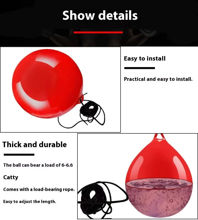 Red water filled PVC boxing reaction ball with hook rope for speed training