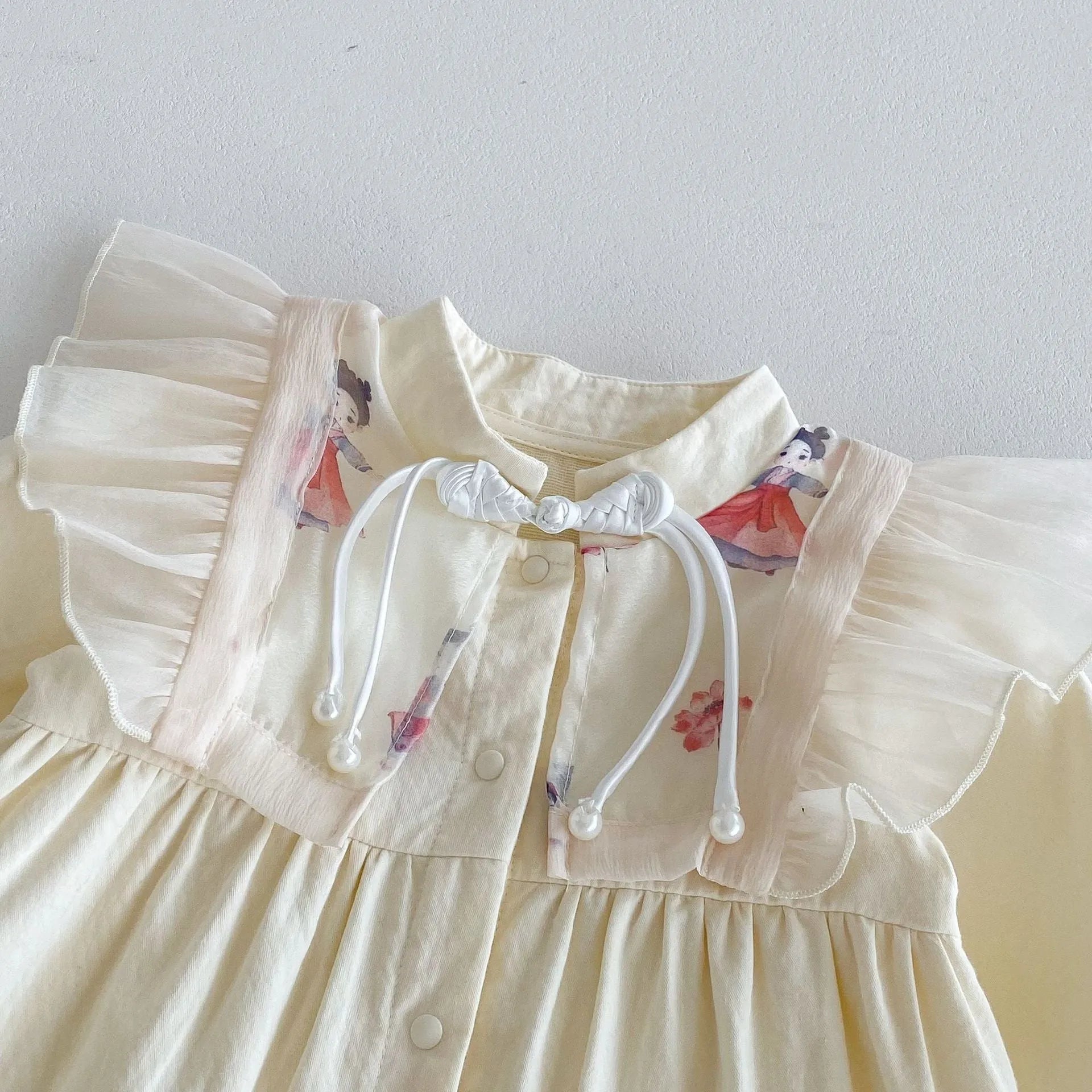 Baby cotton princess style jumpsuit in apricot with long sleeves pullover design