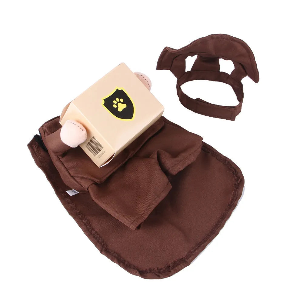 Coffee brown pet jacket with humorous courier delivery design for dogs and cats