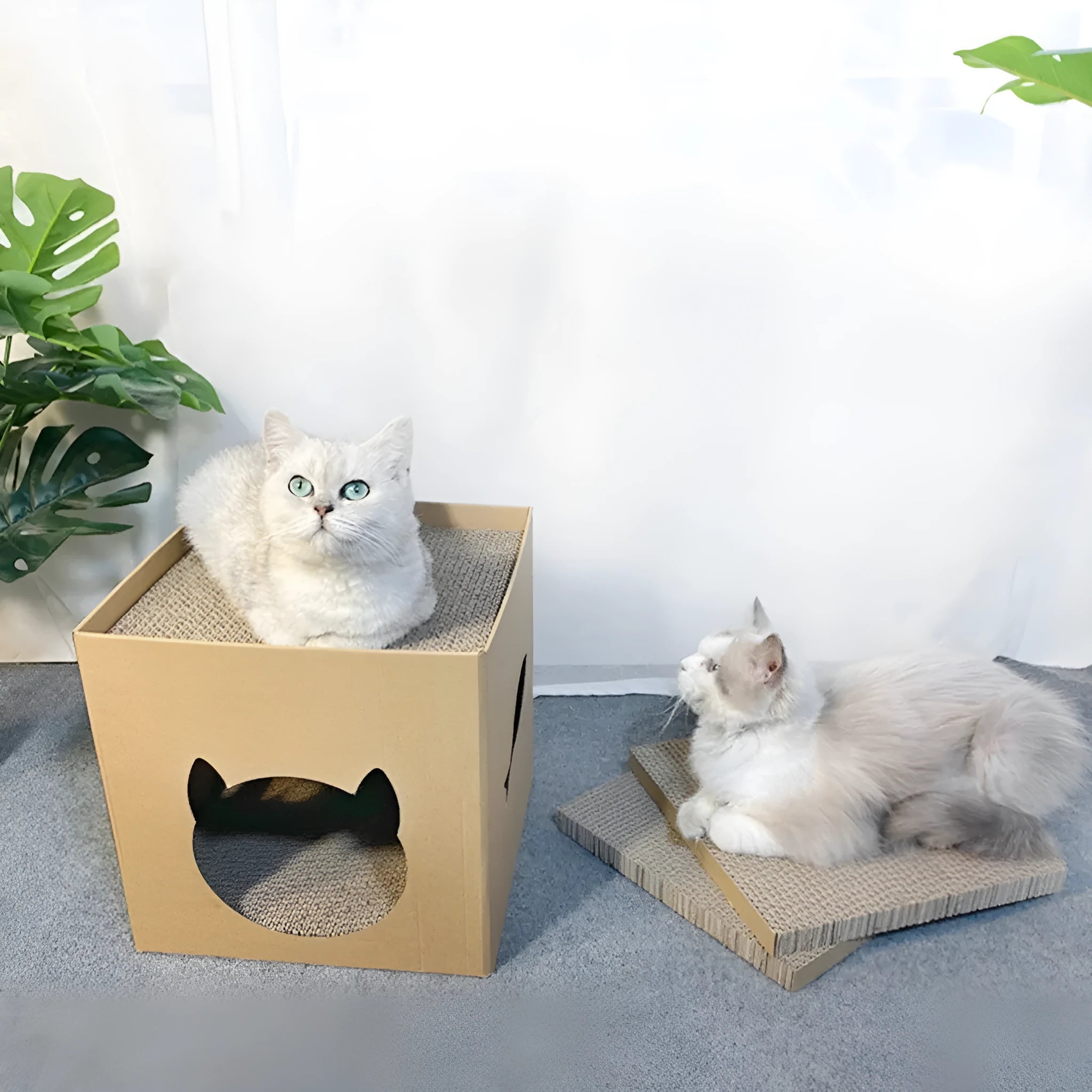 30cm corrugated paper vertical cat scratch board with pet milk carton design and box house accessory