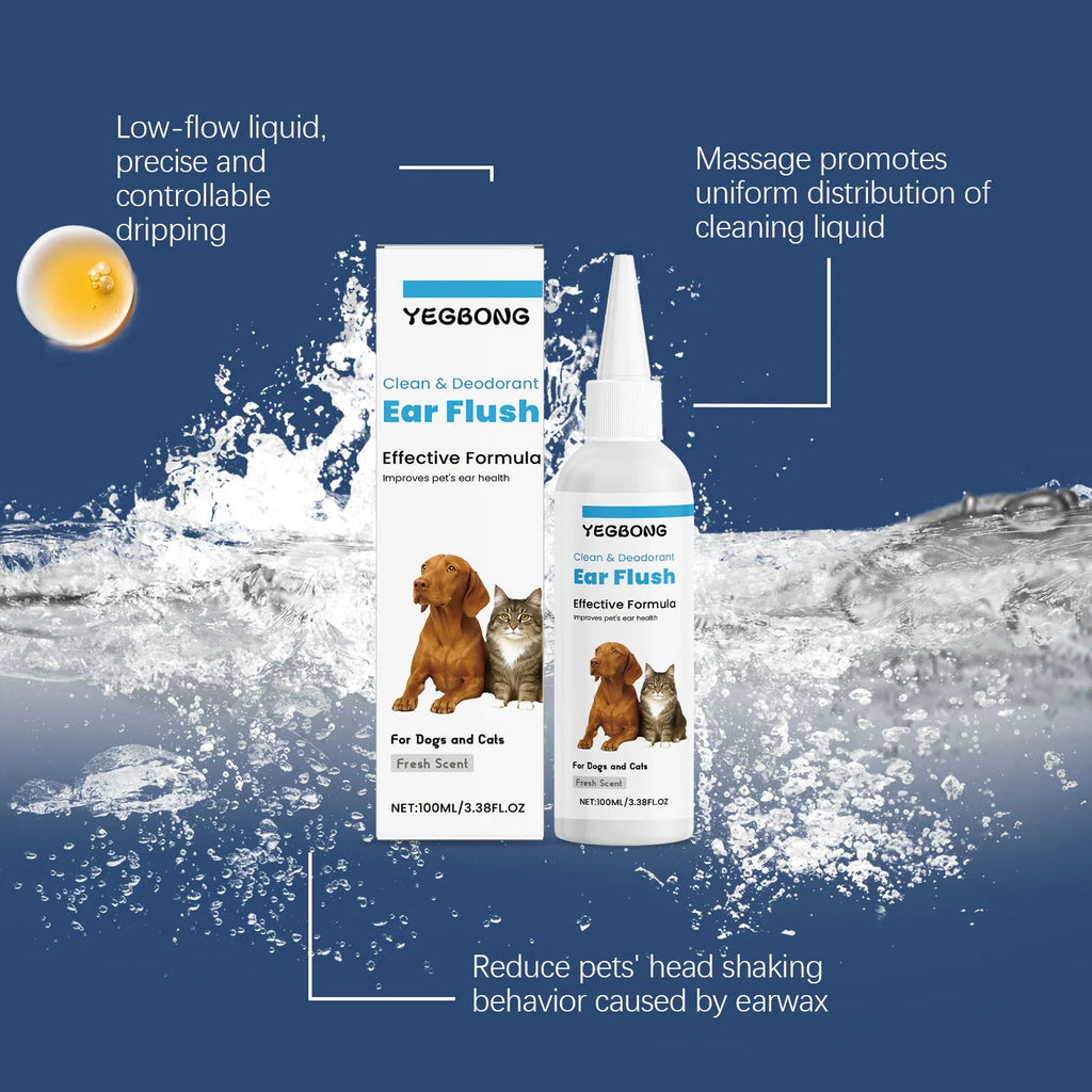 100ml bottle of gentle ear cleaner for dogs and cats with applicator tip for earwax removal.