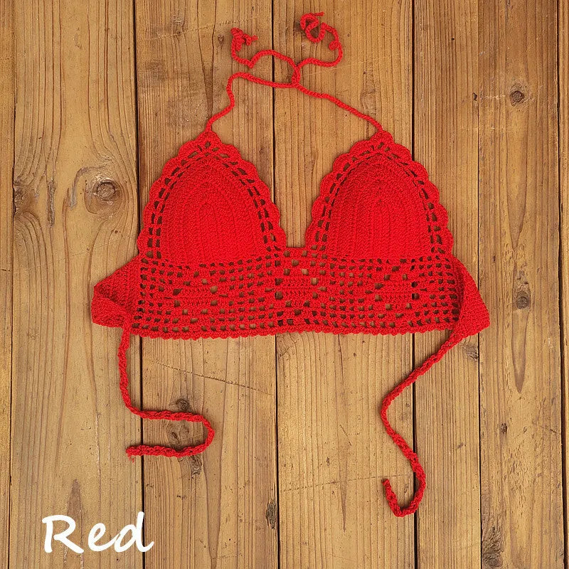Women's backless bikini swimsuit top in acrylic fabric available in twelve colours