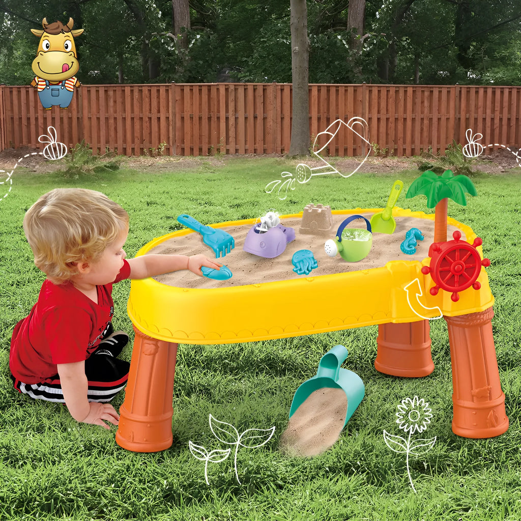 Children's 18-piece beach toy set with four-layer table in Beach Boat colours, plastic construction for water and sand play