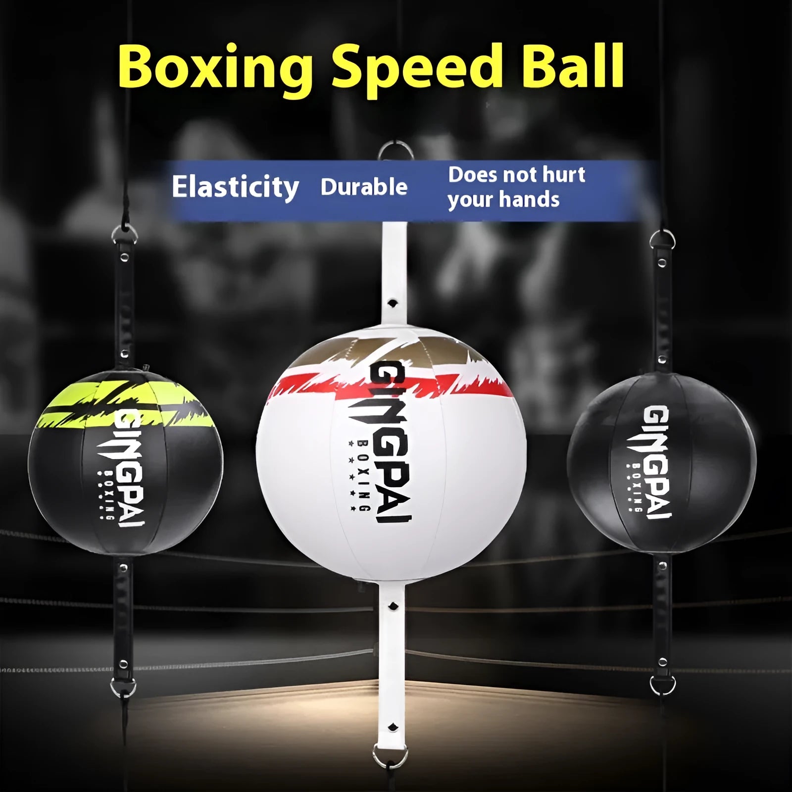 Black, Black and Green, and White hanging boxing speed ball made from PU material for reaction training