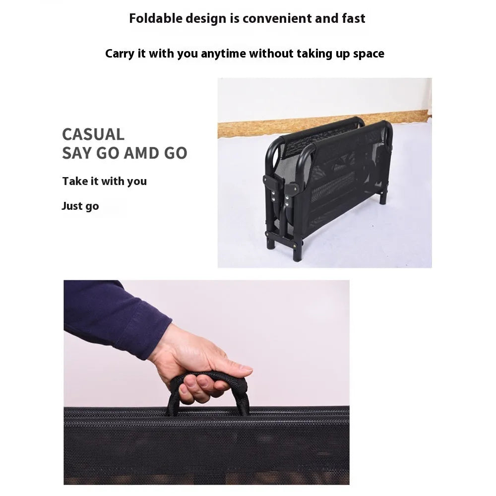 Folding steel frame dog camp bed with mesh sides and included mattress in four available sizes