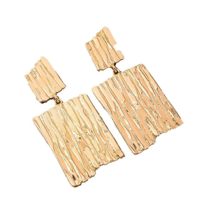 Gold geometric vertical stripe drop earrings for women made from zinc alloy