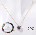 Natural stone beaded necklace and matching bracelet set laid flat, showing one of twelve available style variations.