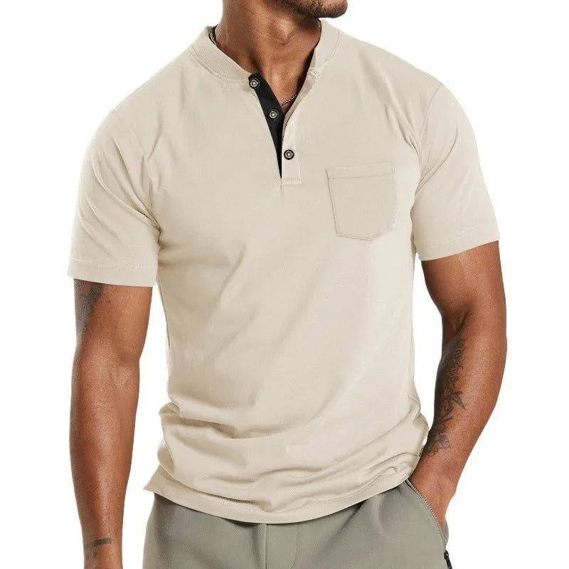 Plus size men's short sleeve button-down shirt in army green with chest pocket