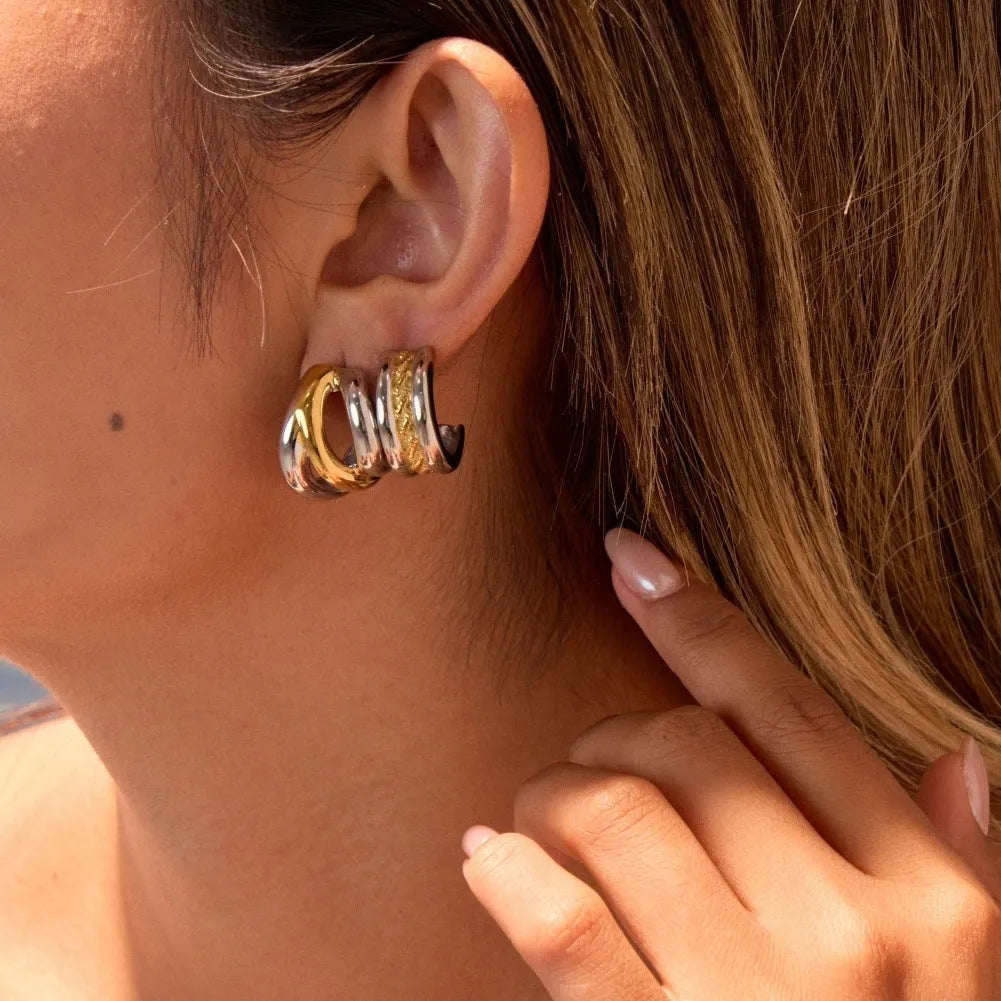 Stainless steel geometric earrings with gold and silver colour matching for women