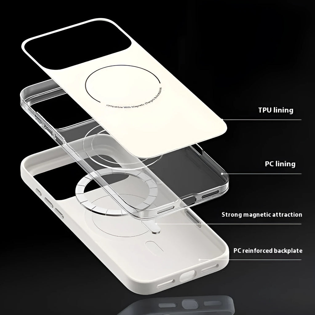 Black frosted magnetic protective phone case for iPhone 17 Pro Max with visible camera button cover.