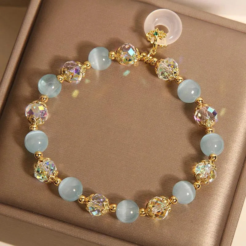 Women's blue opal glass pendant bracelet with Japanese Korean style design